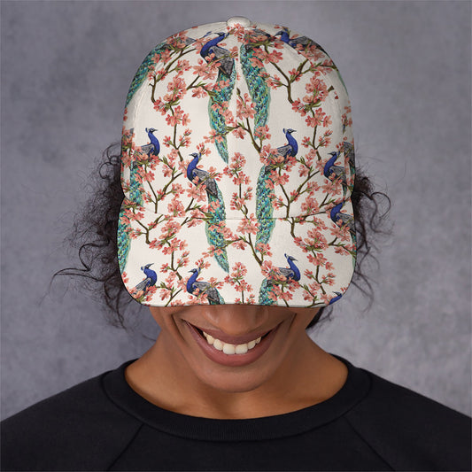 Cherry Blossom Peacock Print Baseball Cap