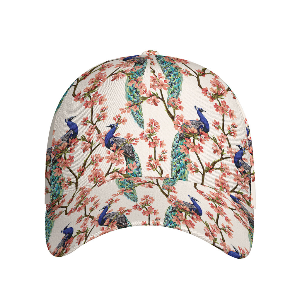 Cherry Blossom Peacock Print Baseball Cap