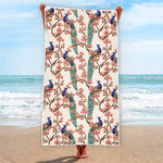 Cherry Blossom Peacock Print Beach Towel