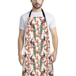 Cherry Blossom Peacock Print Bib Apron With Pocket
