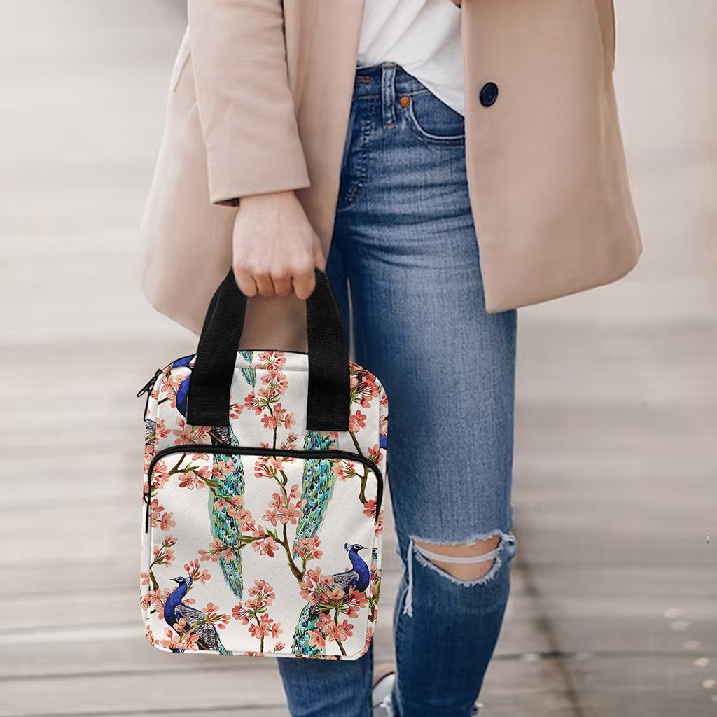 Cherry Blossom Peacock Print Bible Tote Bag