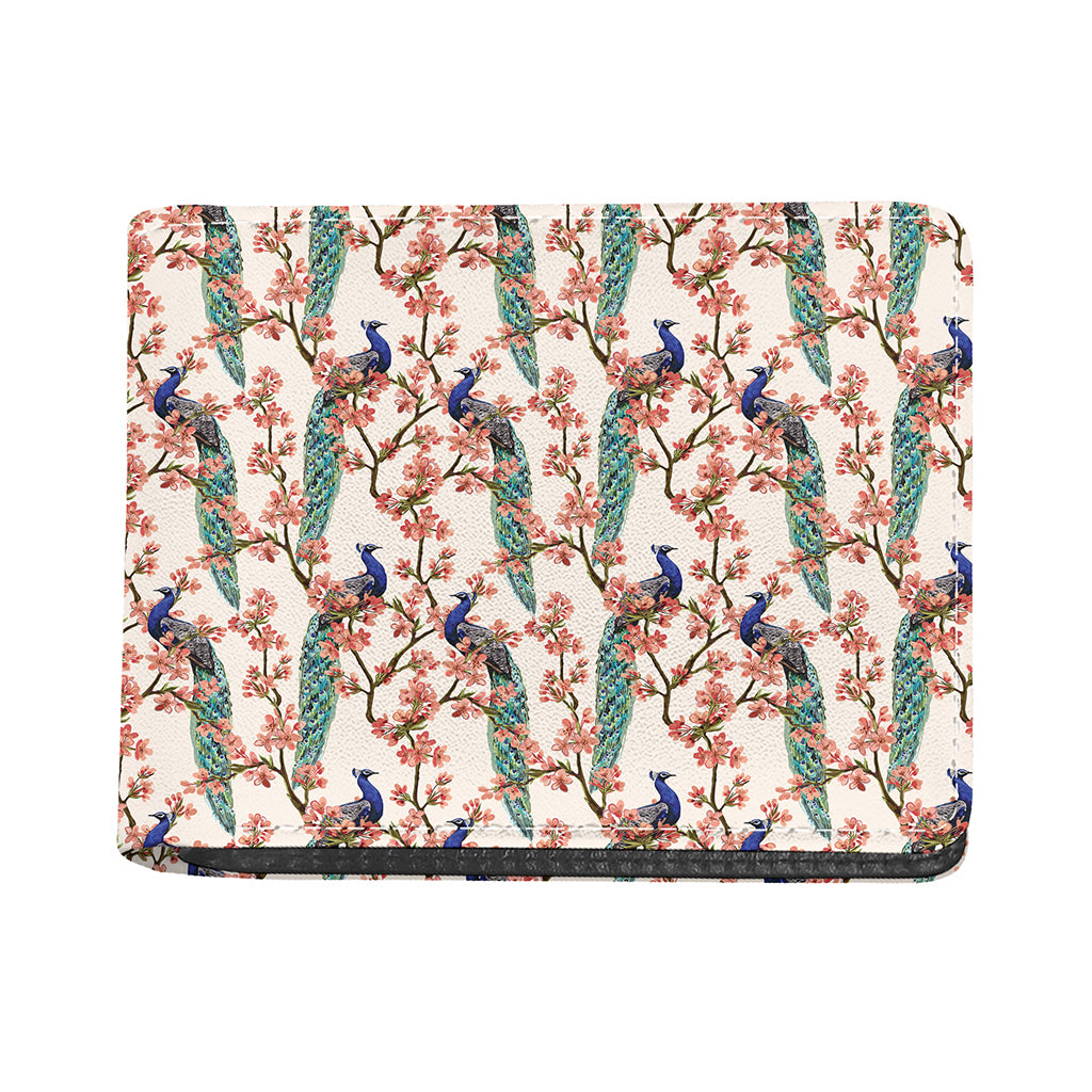 Cherry Blossom Peacock Print Bifold Wallet