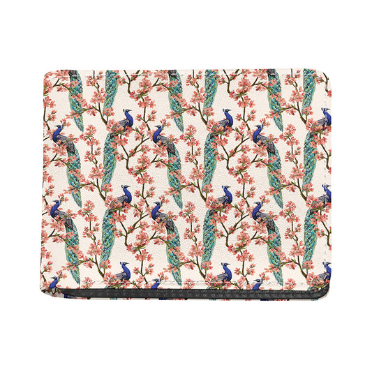 Cherry Blossom Peacock Print Bifold Wallet