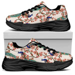 Cherry Blossom Peacock Print Black Chunky Shoes
