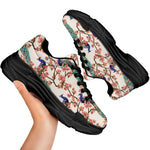 Cherry Blossom Peacock Print Black Chunky Shoes