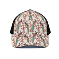 Cherry Blossom Peacock Print Black Mesh Trucker Hat