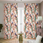 Cherry Blossom Peacock Print Blackout Pencil Pleat Curtains