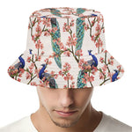 Cherry Blossom Peacock Print Bucket Hat