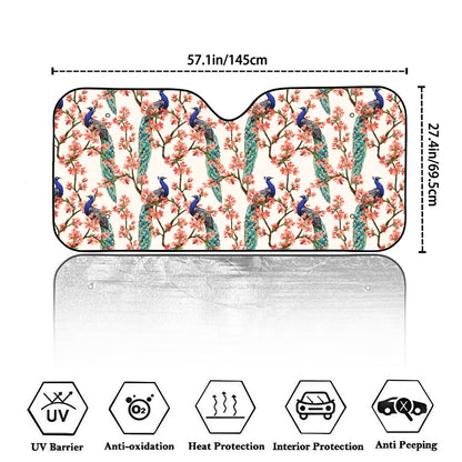 Cherry Blossom Peacock Print Car Windshield Sun Shade