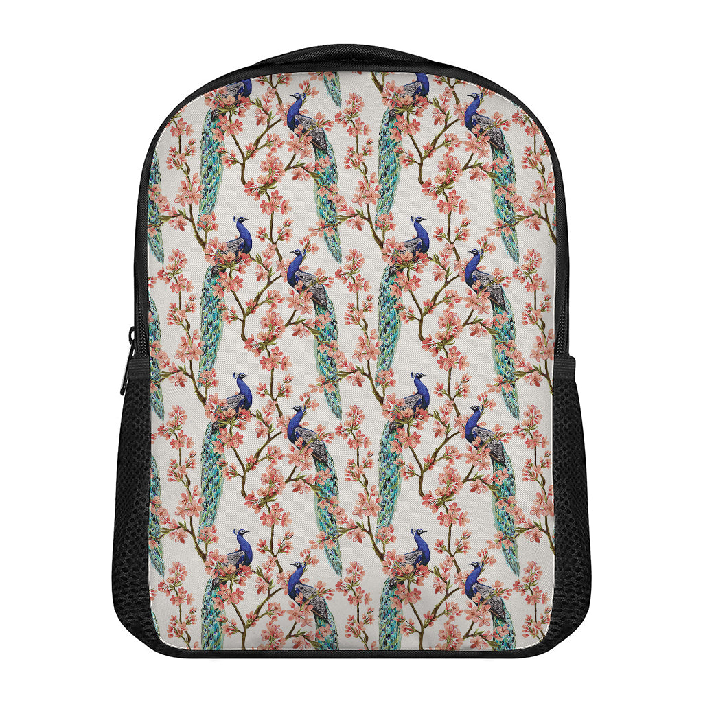 Cherry Blossom Peacock Print Casual Backpack