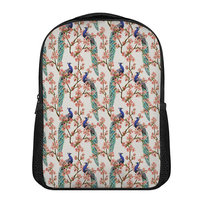 Cherry Blossom Peacock Print Casual Backpack