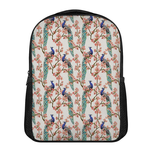 Cherry Blossom Peacock Print Casual Backpack