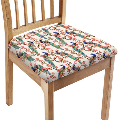 Cherry Blossom Peacock Print Chair Cushion Cover