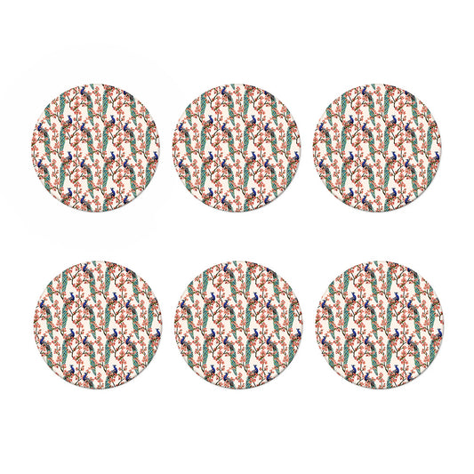 Cherry Blossom Peacock Print Coaster Set