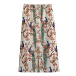 Cherry Blossom Peacock Print Cotton Front Slit Maxi Skirt