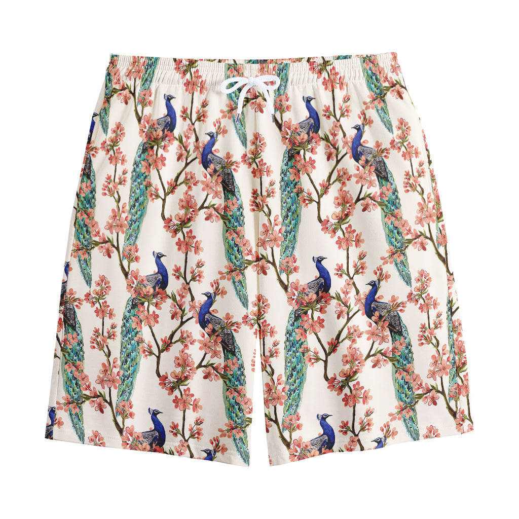 Cherry Blossom Peacock Print Cotton Shorts