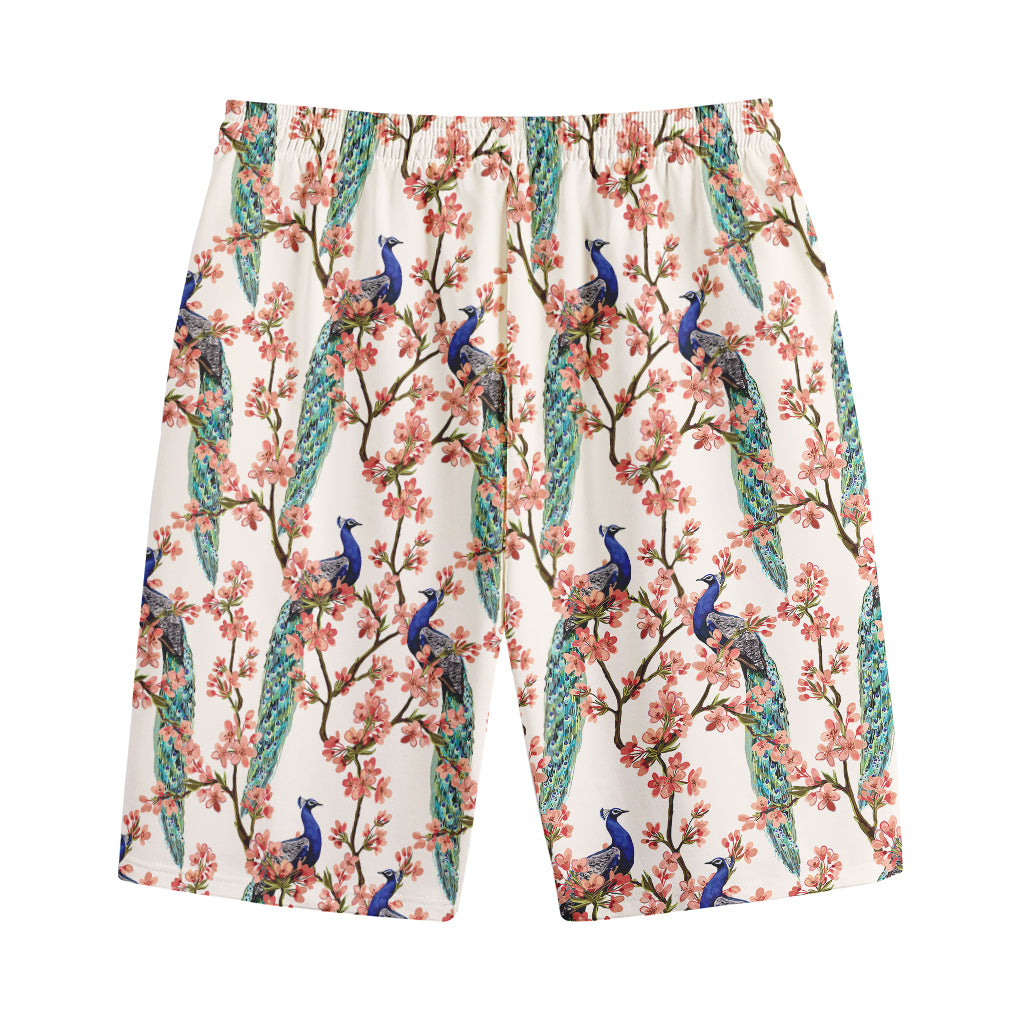 Cherry Blossom Peacock Print Cotton Shorts