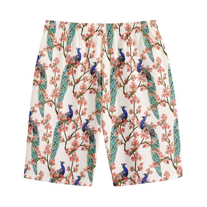 Cherry Blossom Peacock Print Cotton Shorts