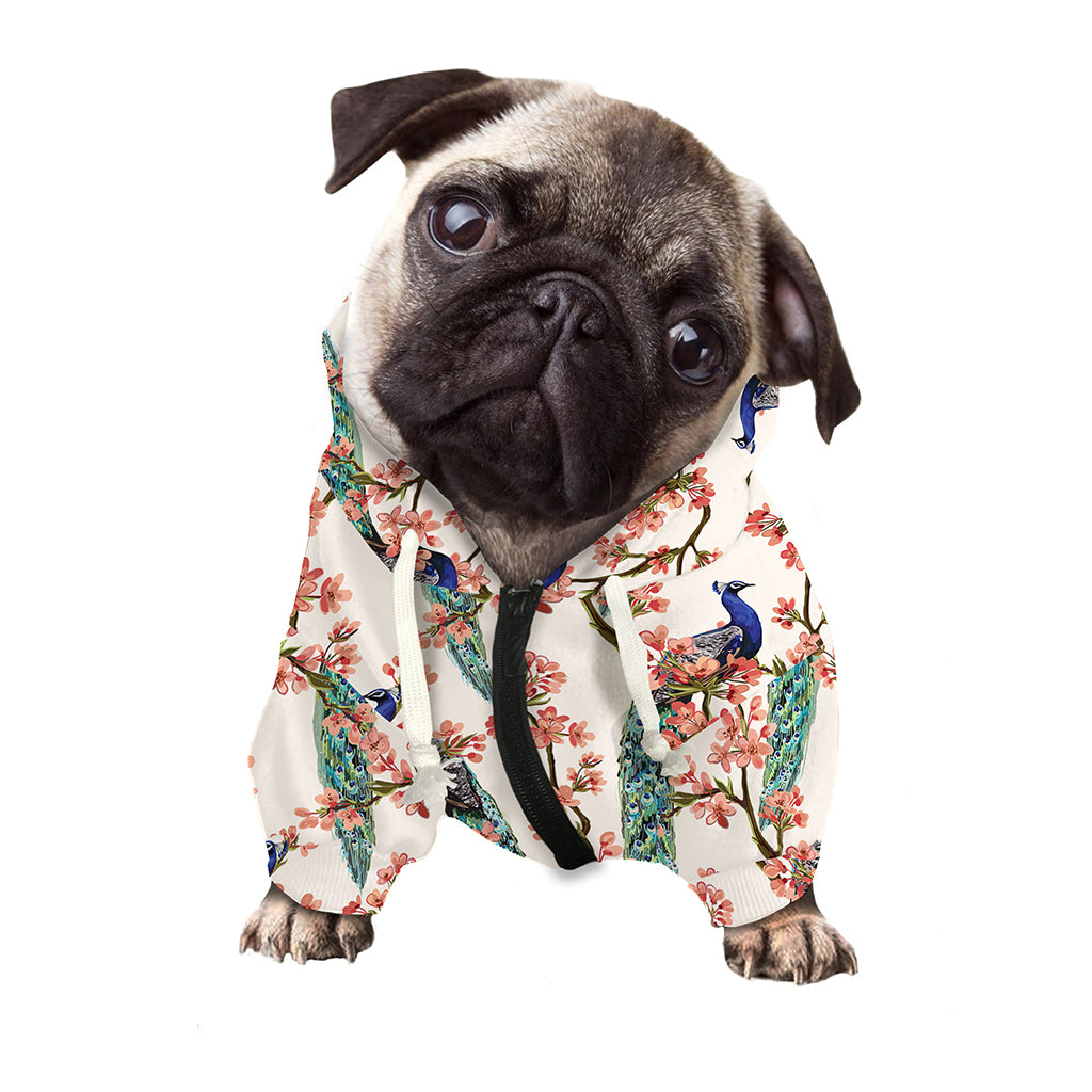 Cherry Blossom Peacock Print Dog Zip Up Hoodie