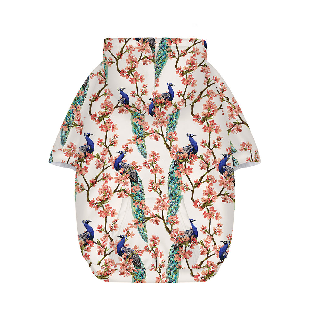 Cherry Blossom Peacock Print Dog Zip Up Hoodie