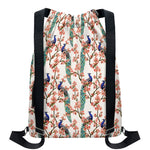Cherry Blossom Peacock Print Drawstring Backpack