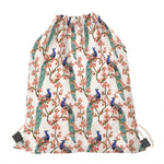 Cherry Blossom Peacock Print Drawstring Bag