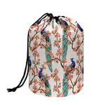 Cherry Blossom Peacock Print Drawstring Makeup Bag