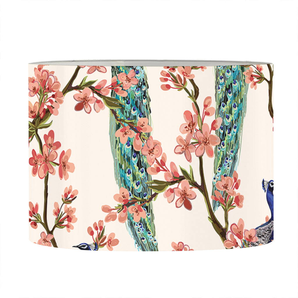 Cherry Blossom Peacock Print Drum Lamp Shade