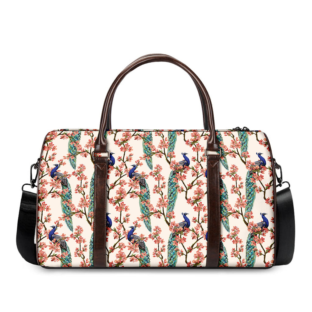 Cherry Blossom Peacock Print Duffle Bag