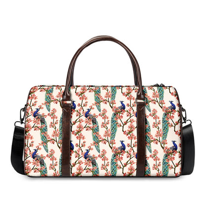 Cherry Blossom Peacock Print Duffle Bag