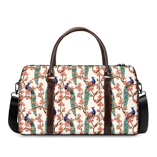 Cherry Blossom Peacock Print Duffle Bag