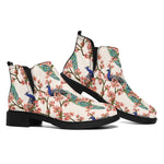 Cherry Blossom Peacock Print Flat Ankle Boots