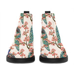 Cherry Blossom Peacock Print Flat Ankle Boots