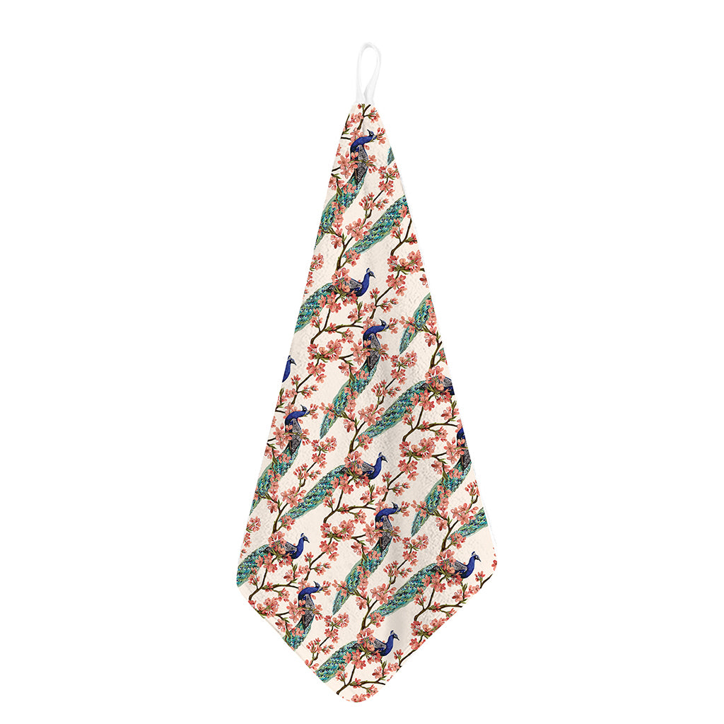 Cherry Blossom Peacock Print Hand Towel