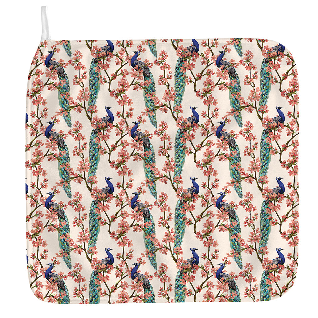 Cherry Blossom Peacock Print Hand Towel