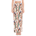 Cherry Blossom Peacock Print High Slit Maxi Skirt