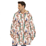 Cherry Blossom Peacock Print Hoodie Blanket