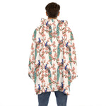 Cherry Blossom Peacock Print Hoodie Blanket