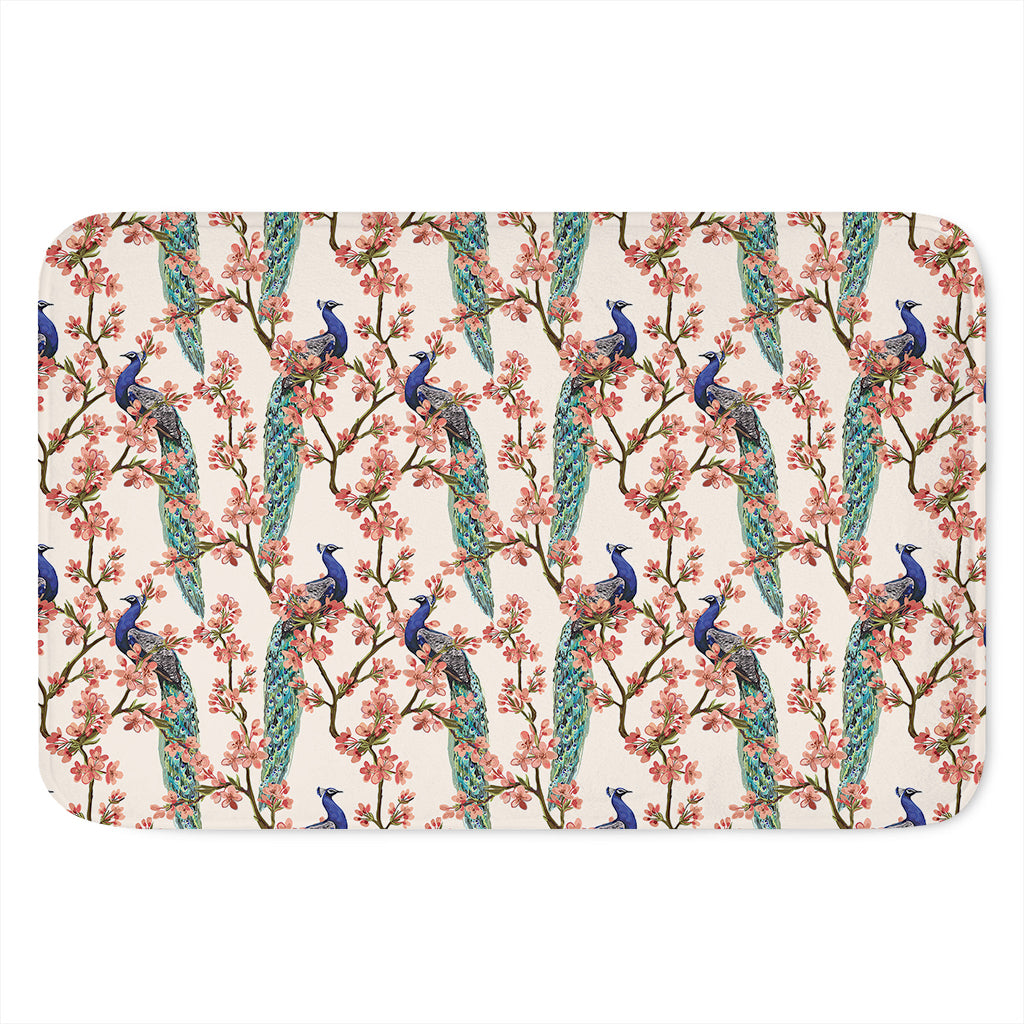 Cherry Blossom Peacock Print Indoor Door Mat