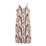 Cherry Blossom Peacock Print Jersey Midi Cami Dress