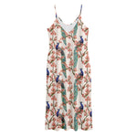 Cherry Blossom Peacock Print Jersey Midi Cami Dress