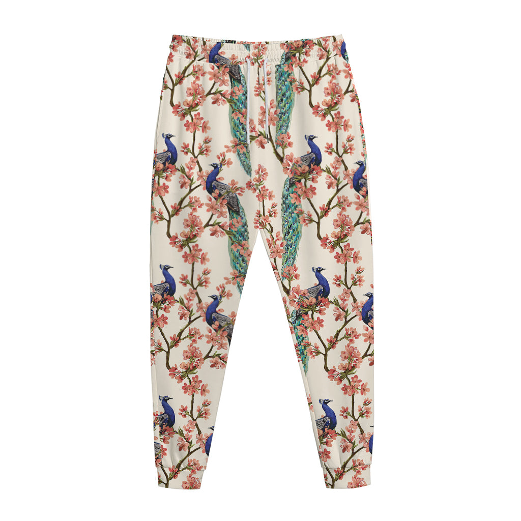 Cherry Blossom Peacock Print Jogger Pants