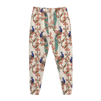 Cherry Blossom Peacock Print Jogger Pants