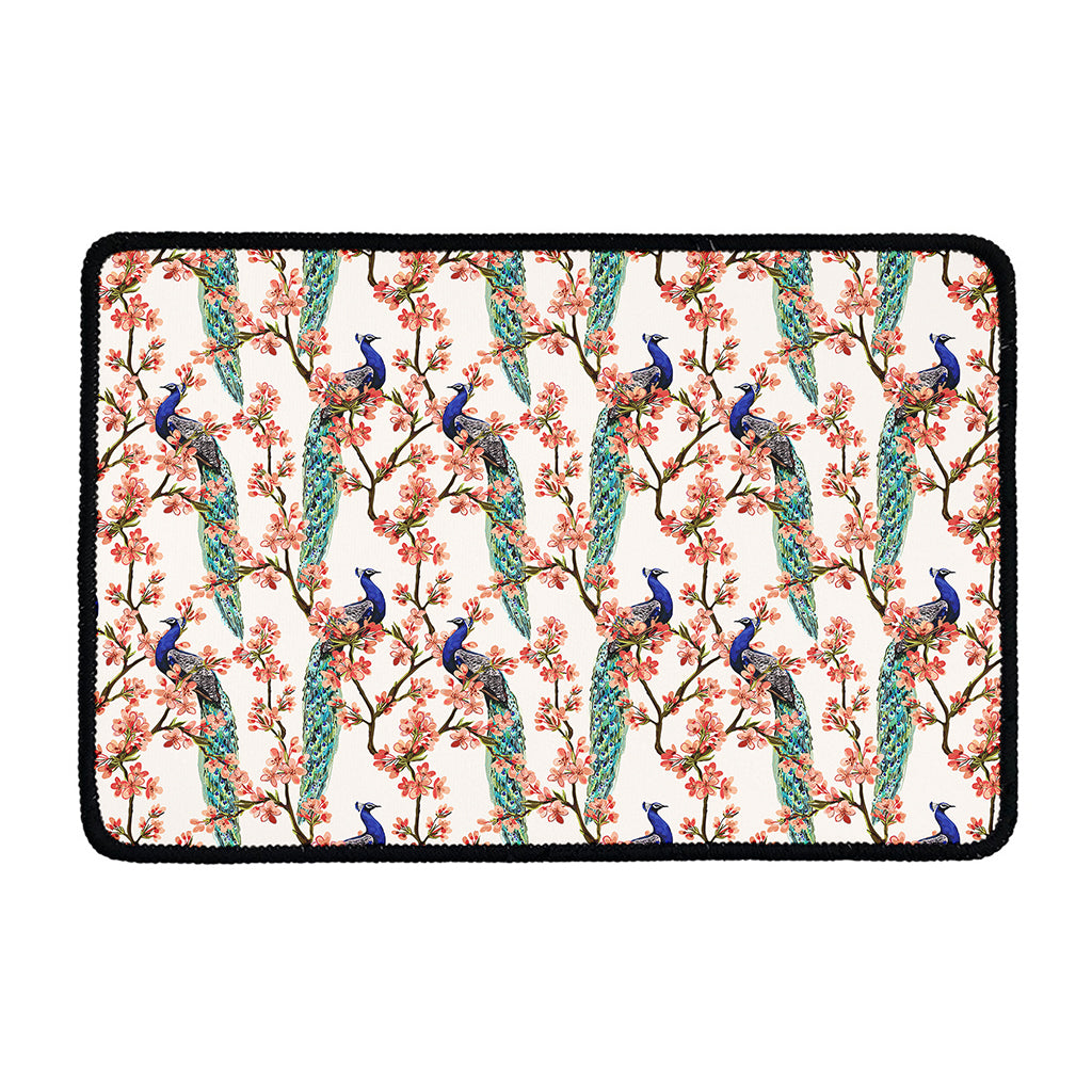 Cherry Blossom Peacock Print Kitchen Mat