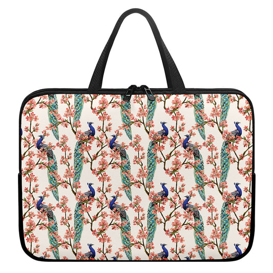 Cherry Blossom Peacock Print Laptop Sleeve With Handle