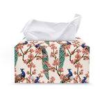 Cherry Blossom Peacock Print Leather Tissue Box Cover