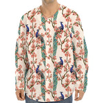 Cherry Blossom Peacock Print Long Sleeve Baseball Jersey