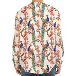 Cherry Blossom Peacock Print Long Sleeve Baseball Jersey
