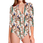Cherry Blossom Peacock Print Long Sleeve Swimsuit