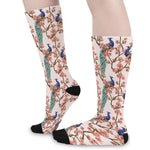 Cherry Blossom Peacock Print Long Socks
